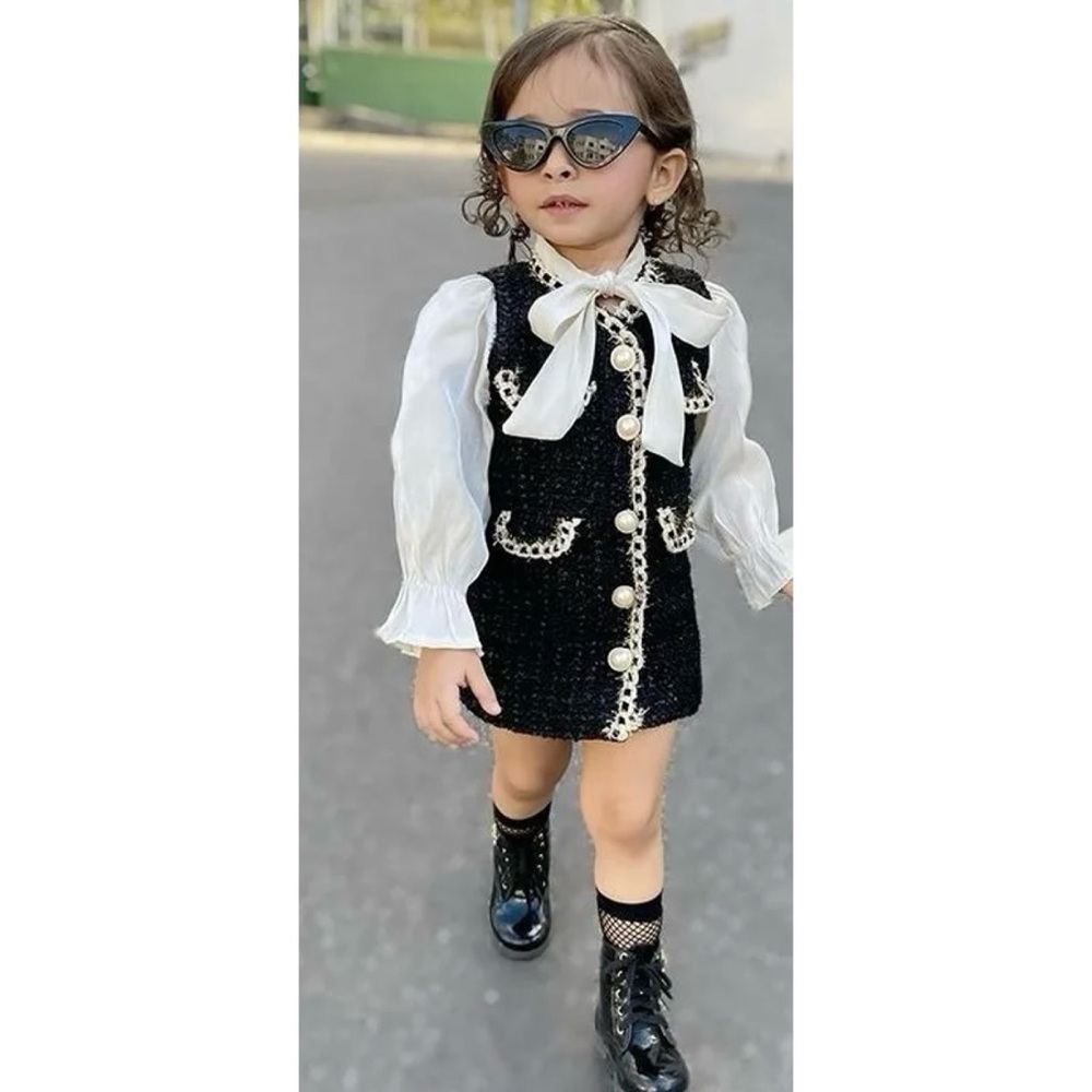 Girls black/white tweed designer inspired dress 3T